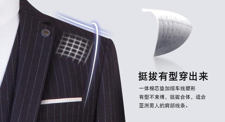 酒店男士條紋羊毛兩粒扣工服肩部特寫(xiě)圖